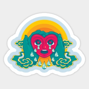 God holding a crying red heart Sticker